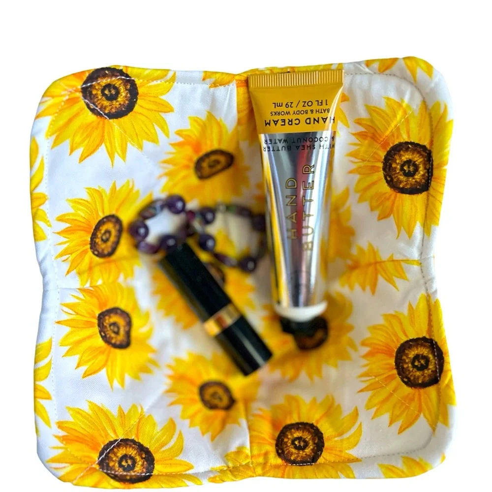 Hand Crafted Colorful Floral Sunflowers Trinket Bowl Basket Bin Colorful Fabric